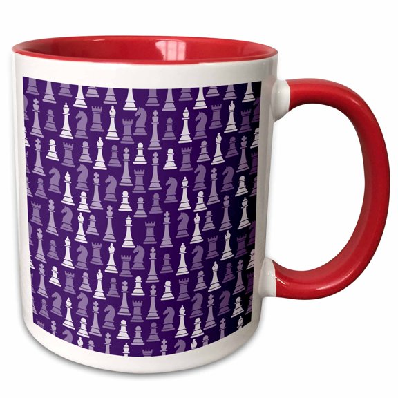 3drose, Purple and White Chess Pieces Pattern, 11oz Two-tone Red Mug