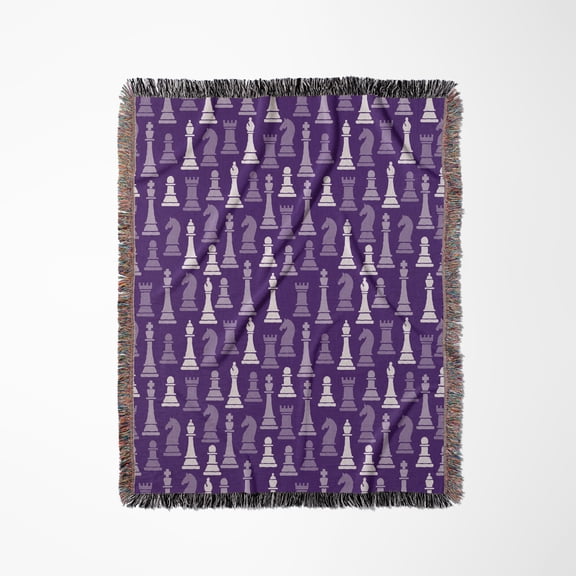 Purple And White Chess Pieces Pattern, Woven Blanket