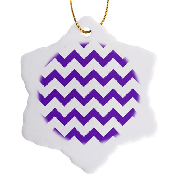 3drose, Purple and White Chevron, 3 inch Snowflake Porcelain Ornament