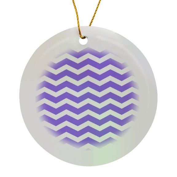 3drose, Purple and White Chevron Zig Zag Pattern - Modern Contemporary Zigzag Stripes - Stripy Bold Zig Zags, Circle Porcelain Ornament