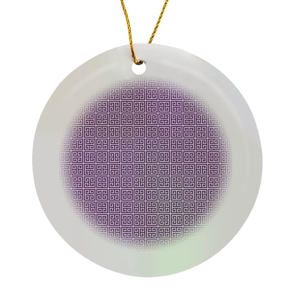 3drose, Purple and White Greek Key Pattern, Circle Porcelain Ornament