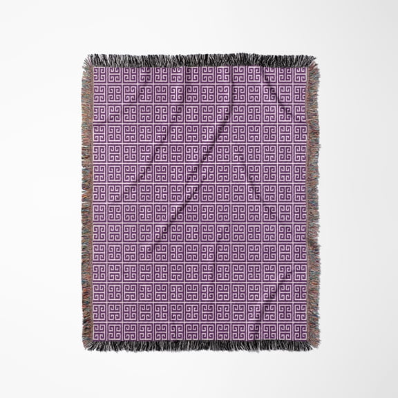 Purple And White Greek Key Pattern, Woven Blanket
