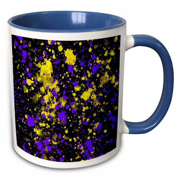3drose, Purple and Yellow Image of Paint Splatter Abstract, 11oz Two-tone Blue Mug