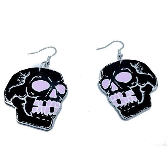Purple And black skull dangle earrings set unisex dangle earring