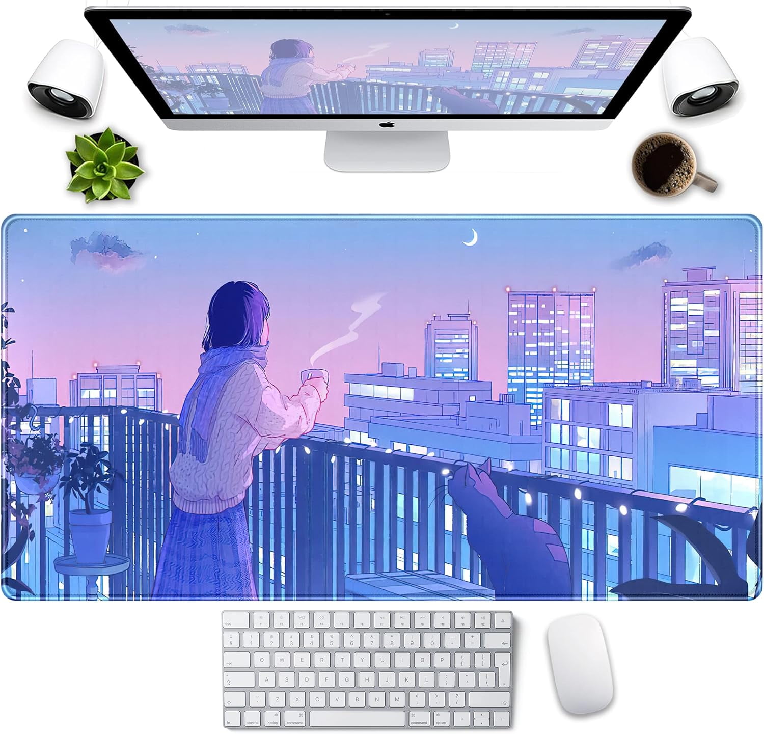 Purple Anime Kawaii Desk Mat Mousepad Cute Cat XXL Large Gaming ...