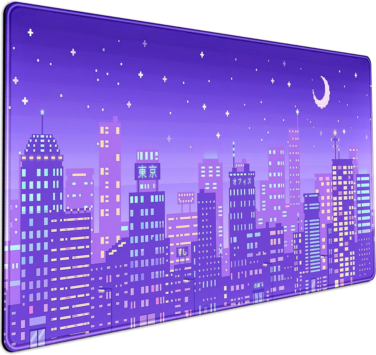 Purple Anime Tokyo City Mousepad Retro Neon Pixel XXL Deskmat, Gaming Anime Cool Kawaii Large Mouse Pad, 31.5x15.75 Inch, Perfect for Girl Gamers