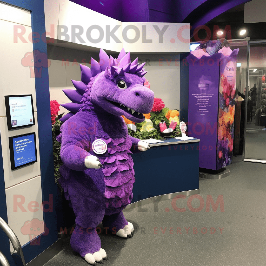 Purple Ankylosaurus REDBROKOLY mascot costume character dressed with a ...