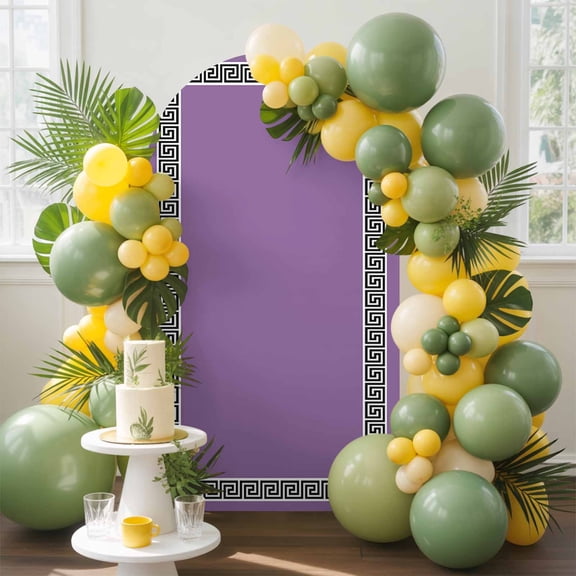 Purple Arch Backdrop Cover, 7.2FT, Greek Chinese Style Border Geometric Spandex Arch Covers Double-Sided Backdrop for Wedding Birthday Party Photo Background Decoration