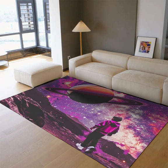Purple Area Rug Mountain Landscape Rugs Outer Space Theme Floor Carpet For Bedroom Living Room Playroom Rug Front Door Mat