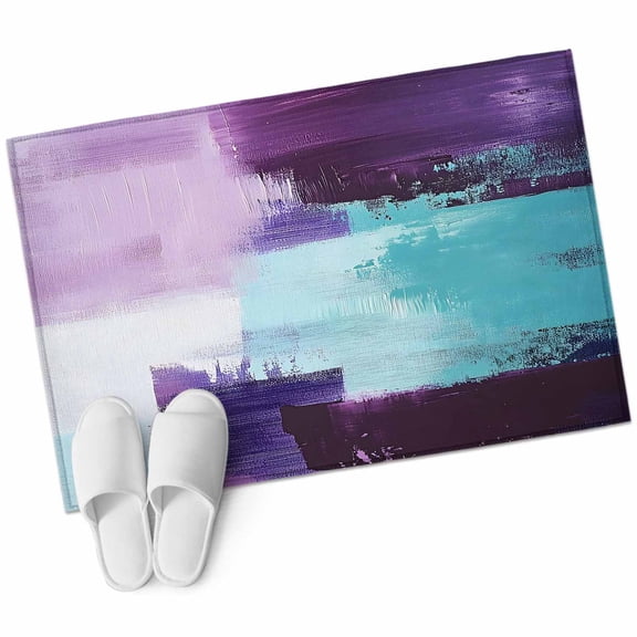 Purple and Area Rug 2x3ft Teal Abstract Ombre Blocks Modern Minimalist Non-Slip Washable Square Rugs Soft Felt Indoor Floor Mat for Bedroom Kitchen Living Room Bathroom