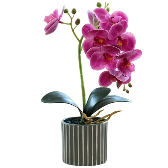 Purple Artificial Butterfly Orchid, 8 Flowers, Plastic Pot, White Orchid Artificial Flowers In Pot, Bendable Faux Phalaenopsis for Home Wedding Table Centerpiece Decor, Kingtowag