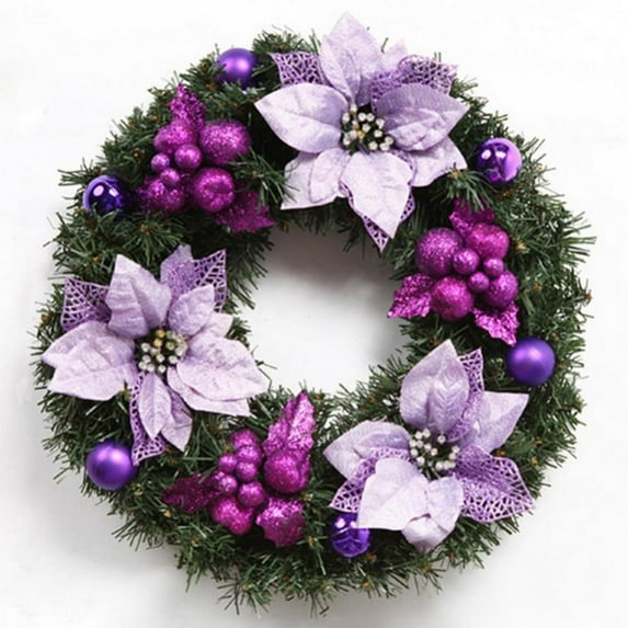Purple Artificial Christmas Wreath, with Ornament Balls and Purple fruit, Perfect Xmas Decoration for Doorways Windows Walls Fireplaces, 15.75 inch