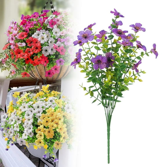 Purple Artificial Flower Bouquets 1Pack 7 Bunches Fake Flowers No Odor Mixed Artificial Flowers Bunches for Spring Summer Autumn Outdoor Decoration