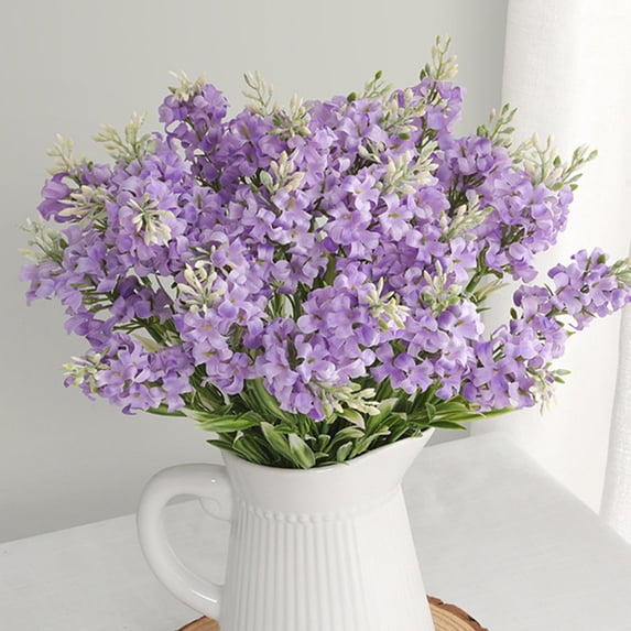 Purple Artificial Hyacinth Flowers Fake Silk Bouquet, 5-Head Realistic Plastic Stem Picks, Maintenance-Free Faux Floral Arrangement for Wedding Centerpiece Vase Filler, Long Lasting Spring Decoration