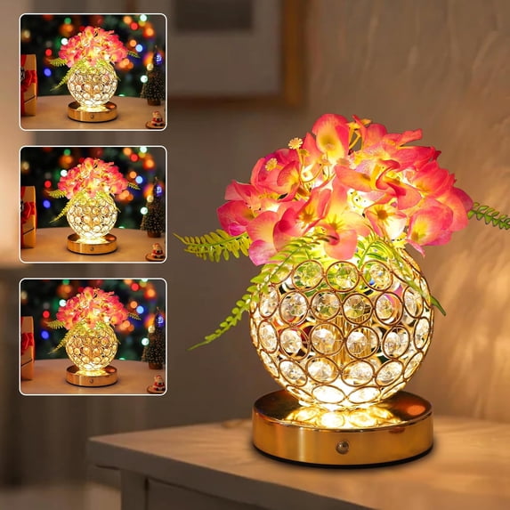 Purple Artificial Hydrangea Flower Lamp, 3 Color Dimmable Touch Control Night Light, Christmas Birthday Gifts for Women, Artificial Hydrangea Flower Table Lamp Decor Bedroom Bar Coffee Shop Wedding