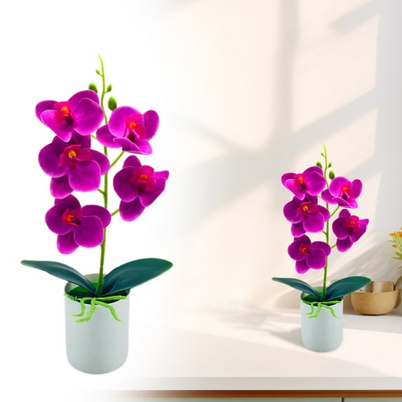 Purple Artificial Phalaenopsis Orchid Potted Plant, 5 Flower Home Decor, By Meiiso, Large Inventory!