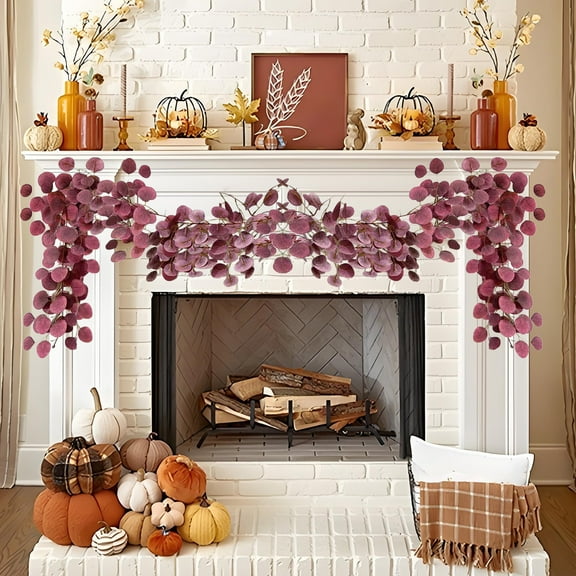 Purple Artificial Rattan Vine 70.86 Inch Halloween Thanksgiving Fall Decor with Pumpkins Maple Leaves for Indoor Outdoor Party Home Wedding Decoration