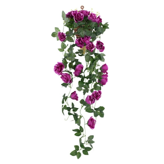Purple Artificial Rose Flower Garland Vine Hanging Decoration Fake Plastic Flowers For Home Wedding Party Wall Ceiling Ac Duct Cover Greenery Decor 37.4 Inch Length 1Pc Weighs 0.22 Lbs