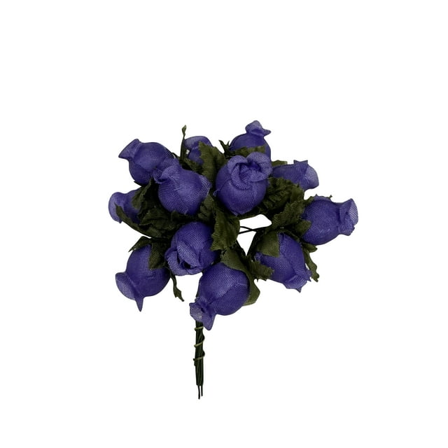 Purple Artificial Silk Flower Roses - 12 Mini Bouquets of 12 Rosebuds ...