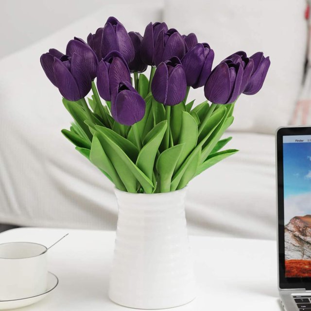 Purple Artificial Tulip Flowers, 30 Pieces Real Touch Fake Tulips ...