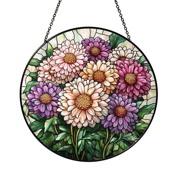 Purple Aster Flower Stained Glass Style Suncatcher – Floral Window Art