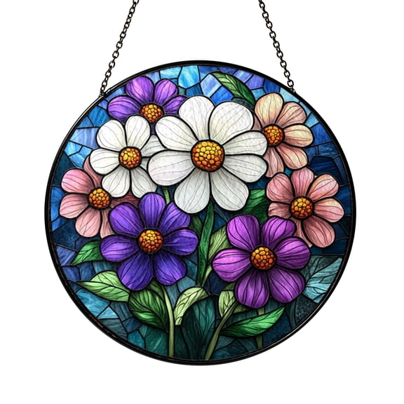 Purple Aster Glass Style Suncatcher – Botanical Window Decor