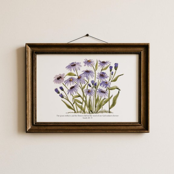 Purple Aster Wall Art Print Isaiah Scripture Decor
