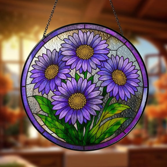 Purple Asters Stained Glass Suncatcher, Aster September Birth Month Flower Window Hanging, Flower Lovers Gift, Aster Suncatcher Yard Decor - Etsy