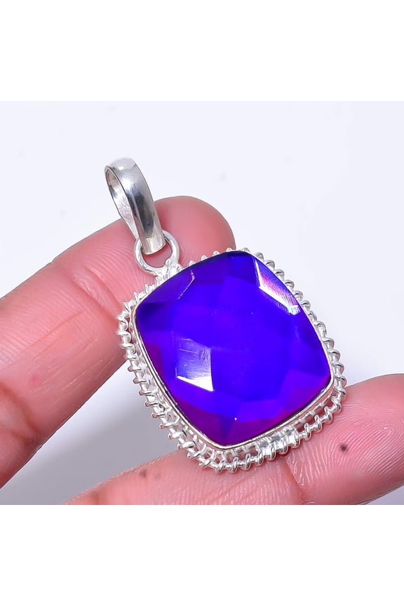 Purple Aura Rainbow Mystic Fire Topaz 925 Sterling Silver Pendant 1.87" P59