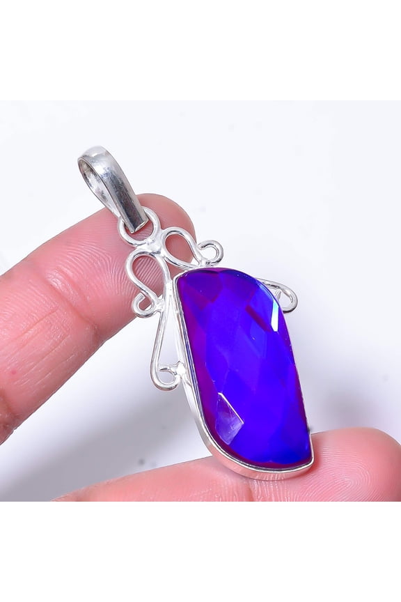 Purple Aura Rainbow Mystic Fire Topaz 925 Sterling Silver Pendant 2.26" P59