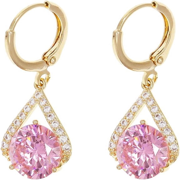 Purple Austrian Crystal Drop Earrings Flower Stud For Women, Large Sparkly Cz Rhinestone Gold Floral Teardrop Dangle Statement Birthstone Earing Dangling Prom Wedding Bridal Jewelry Gift[Z3085]