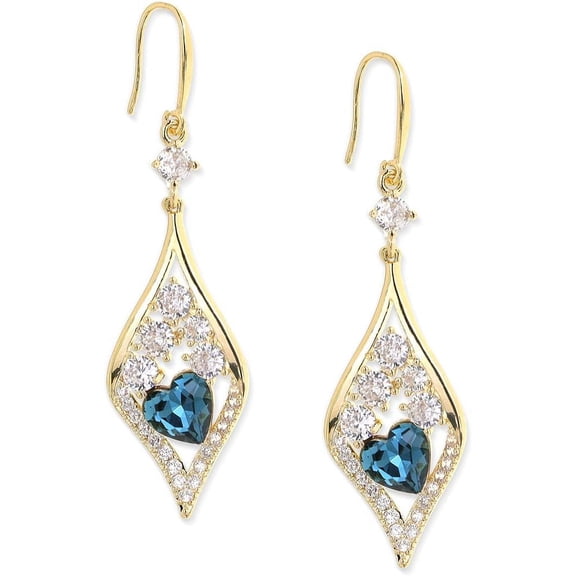 Purple Austrian Crystal Drop Earrings Flower Stud For Women, Large Sparkly Cz Rhinestone Gold Floral Teardrop Dangle Statement Birthstone Earing Dangling Prom Wedding Bridal Jewelry Gift[Z3079]