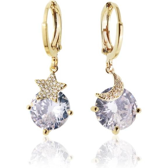 Purple Austrian Crystal Drop Earrings Flower Stud For Women, Large Sparkly Cz Rhinestone Gold Floral Teardrop Dangle Statement Birthstone Earing Dangling Prom Wedding Bridal Jewelry Gift[Z3084]