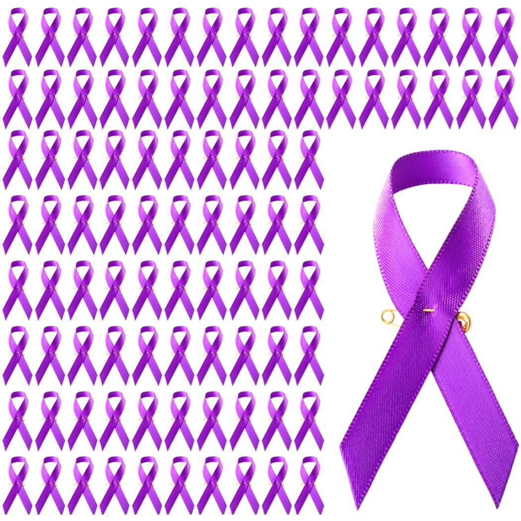 Homelessness Ribbon Purple Awareness Ribbon, 100Pcs Reusable Purple Recognition Ribbon Pins ...