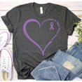 thumbnail image 1 of Purple Awareness Ribbon and Heart Graphic T-Shirt, Unisex Classic Fit, 180 GSM Cotton-Rich Fabric, Front Print, 1 of 4