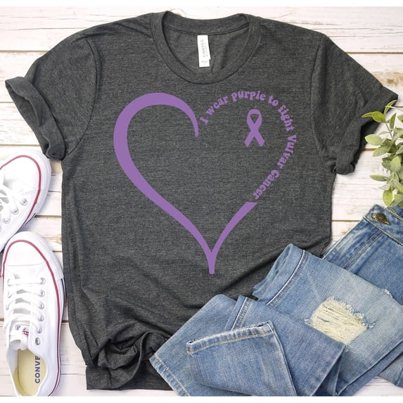 Purple Awareness Ribbon and Heart Graphic T-Shirt, Unisex Classic Fit, 180 GSM Cotton-Rich Fabric, Front Print