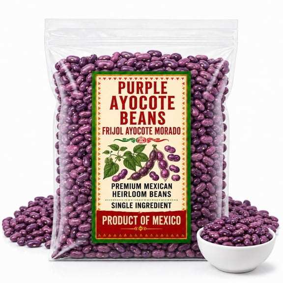 Purple Ayocote Beans 10 oz, Dried Mexican Ayocote Morado Beans, Whole Heirloom Legume for Cooking
