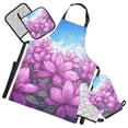 thumbnail image 1 of Purple Azalea Flower Oven Mitts and Pot Holders with Chef Apron Set 5 Pcs Kitchen Cooking Set, 1 of 6