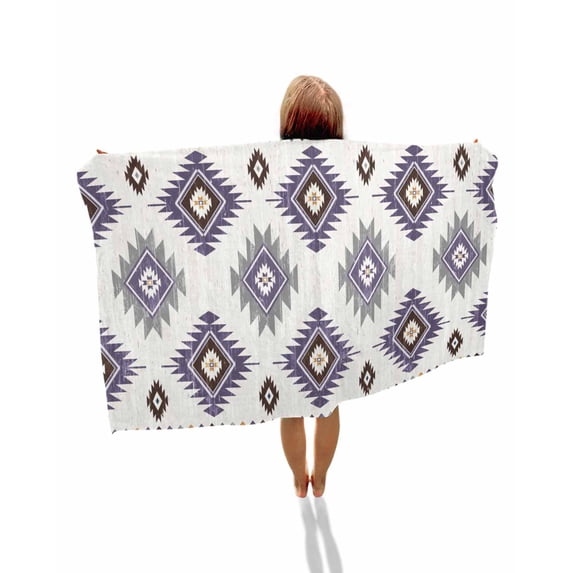 Purple Aztec Beach Towels Oversized Super Absorbent, Southwest Boho Abstract Gray Geometric Lightweight Bath Towel Quick Dry Sets For Bathroom/Pool/Rv Camping/Beach Play/Gym Room/Picnic 30"x60"
