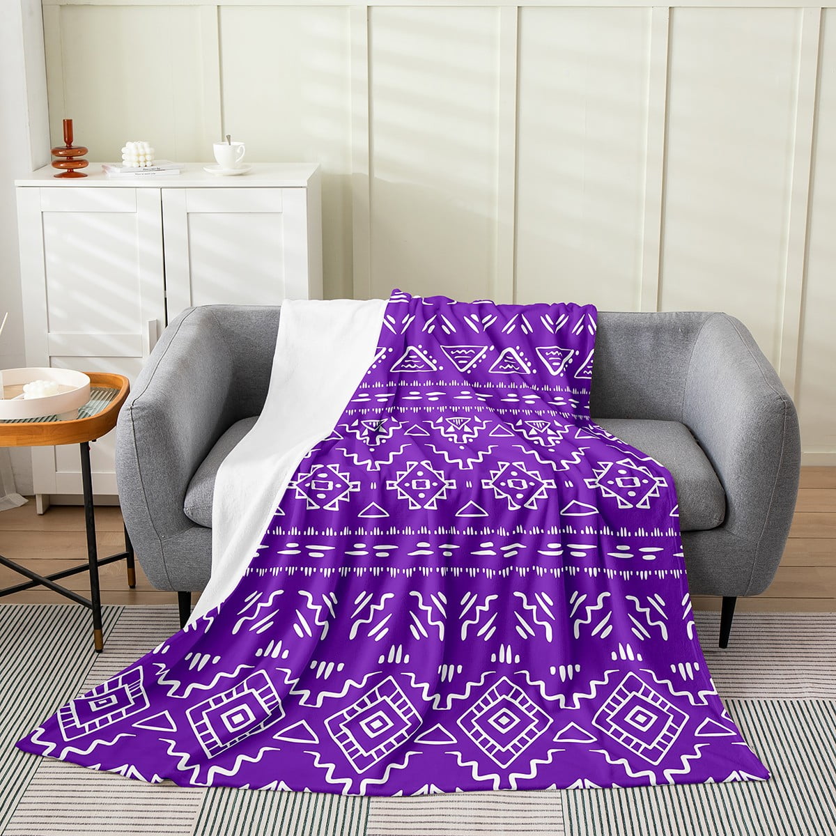 Purple Aztec Fleece Blanket for Girls Women Western Boho Throw Blanket
