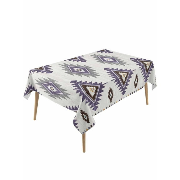 Purple Aztec Table Cloth, Southwest Boho Abstract Gray Geometric Waterproof Tablecloth for Rectangle Tables, Reusable Washable Fabric Table Cover for Restaurant Kitchen Dining Tables 54"x108"