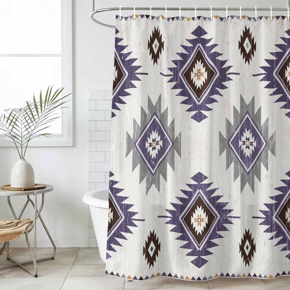 Purple Aztec Waterproof Fabric Shower Curtain,Southwest Boho Abstract Gray Geometric Waterproof Fabric Shower Curtain for Bathroom Curtains Bathtubs Hotel Shower Curtains with 12 Hooks Long 72x78in