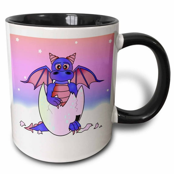3drose, Purple Baby Dragon in Cracked Egg, 11oz Two-tone Black Mug