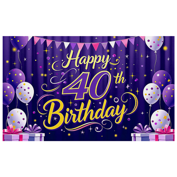 Purple Backdrop Banner with Star Moon Elements Happy 40th Birthday Party Supplies Photography Props Party Decorations Background for Celebrations Photo Booth Decor