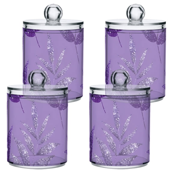 Purple Background Glitter Fern Background Translucent Plastic Cans Storage Canisters with Lid Set of 4