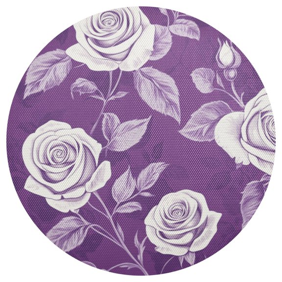 Purple Background Roses Retro Style PVC Round Grid Placemat Table Mat 1 Pc 15.4" x 15.4"