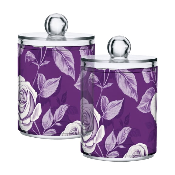 Purple Background Roses Retro Style Translucent Plastic Cans Storage Canisters with Lid Set of 2