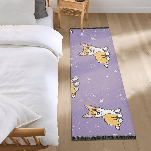 Purple Background Shining Stars Dogs Bedside Runner Rug 2'x 6' Non Slip Carpet Floor Mat Area Rug