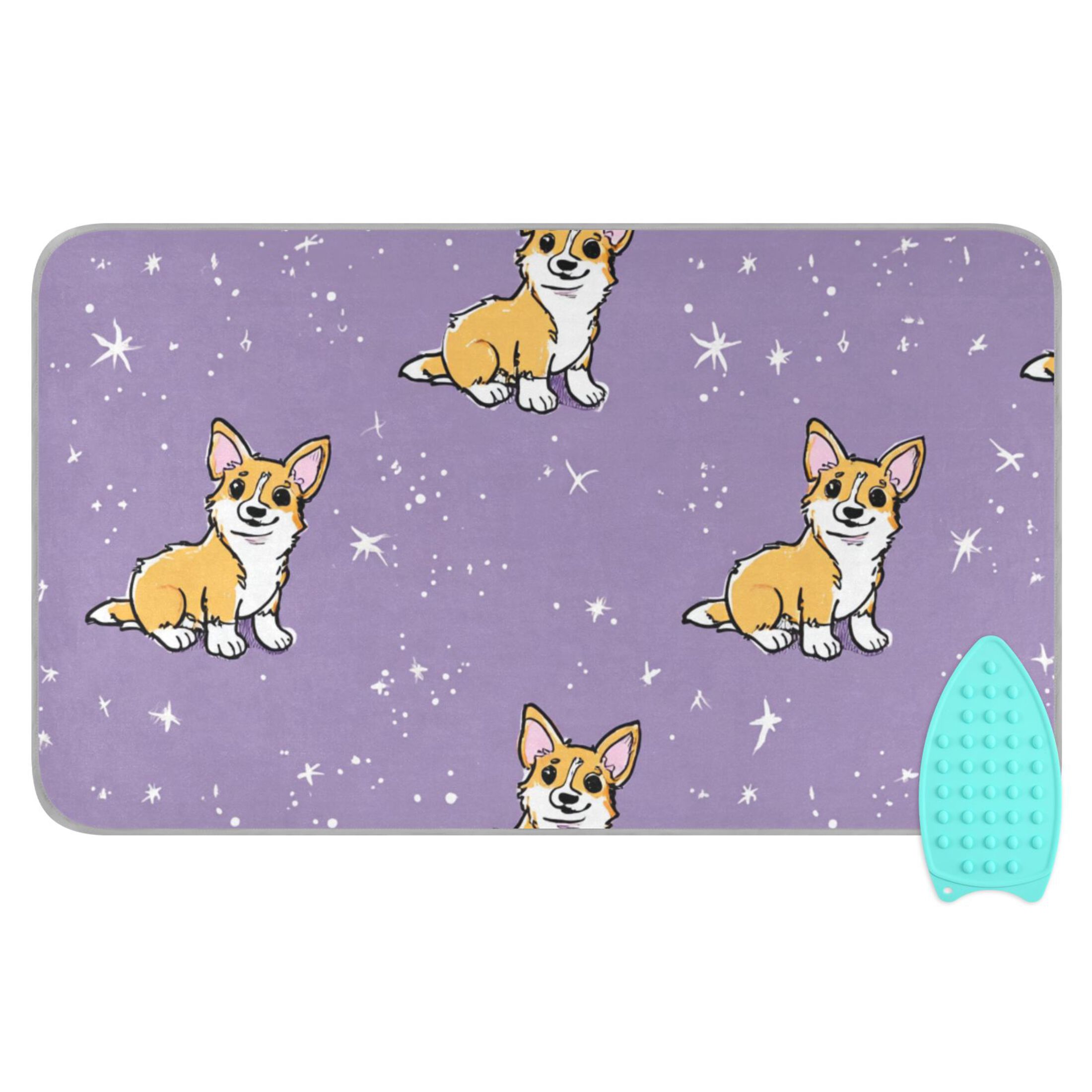 Purple Background Shining Stars Dogs Ironing Mat Blanket Portable Travel Ironing Pad Heat Resistant Pad 47.2" x 27.6”