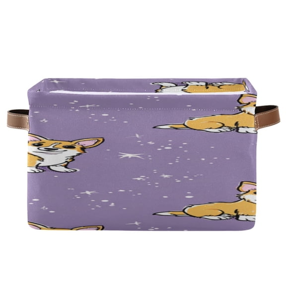 Purple Background Shining Stars Dogs Square Storage Bins with Handles Collapsible Containing Box 1 Pack